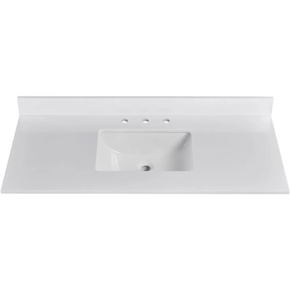 48 Inch Solid White Vanity Sink Top, Engineered Stone Vanity Top,8 Inch Widespread Faucet Hole with Backsplash Countertops 2