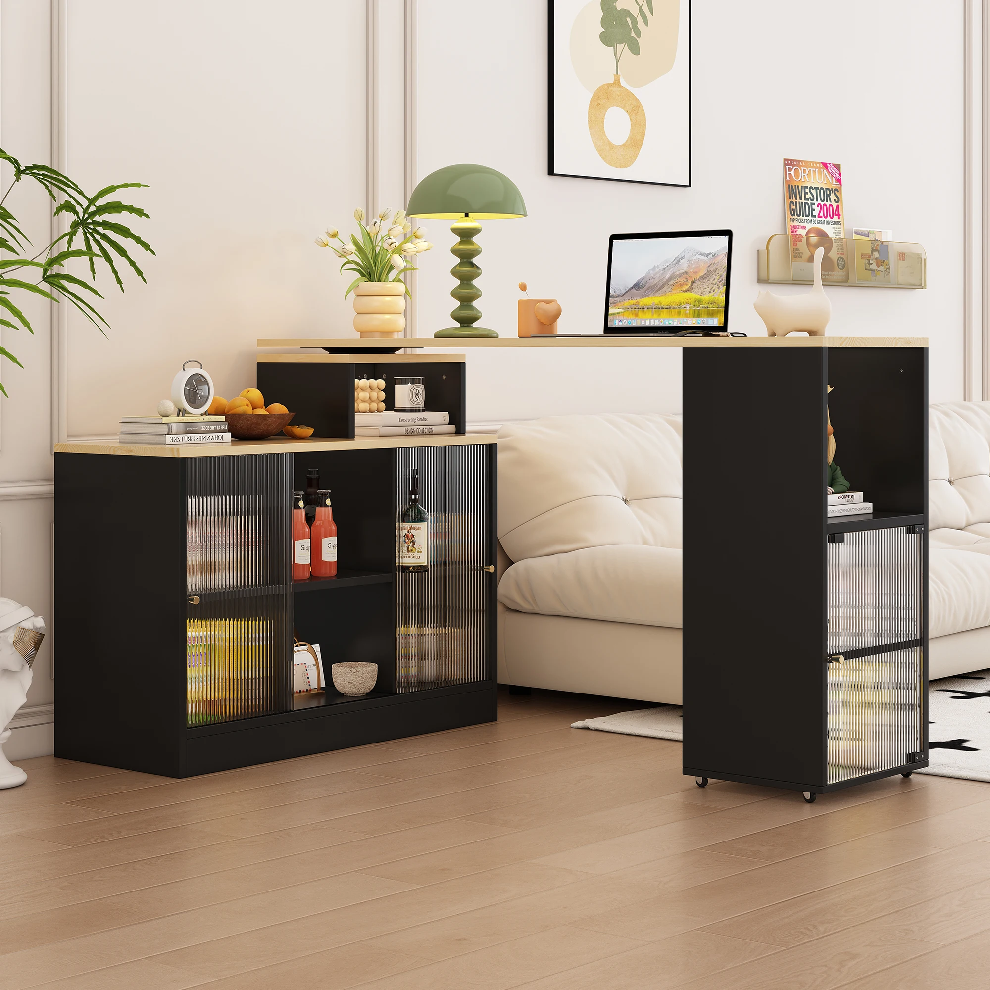 Ausziehbarer Bartisch mit Stauraum, moderner mobiler Bartisch, Stehtisch, Bistrotisch, Hochtisch, Bistrotisch, großer Stauraum – Detail 8
