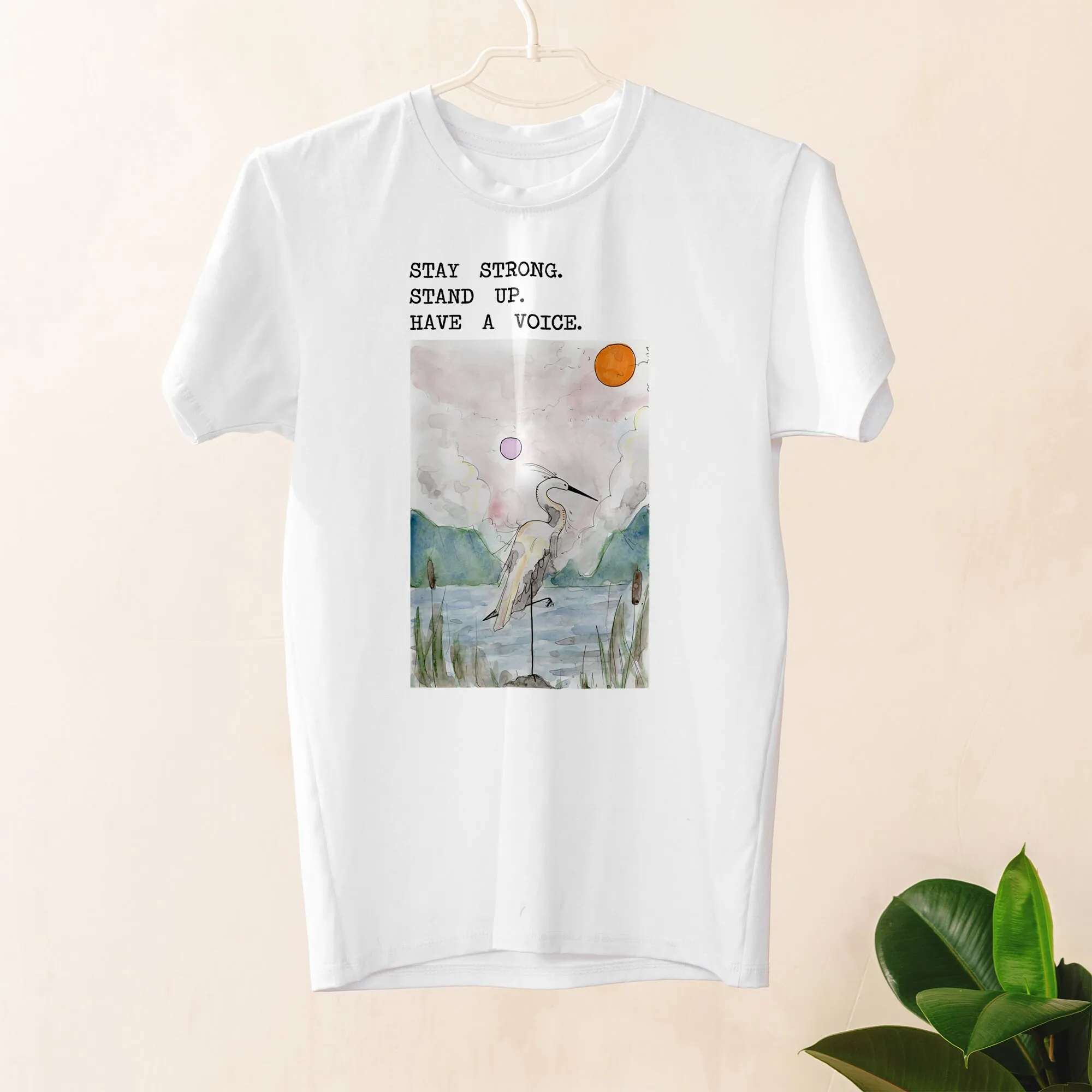 Heron T-Shirt Bird T-Shirt Regalo Acquerello