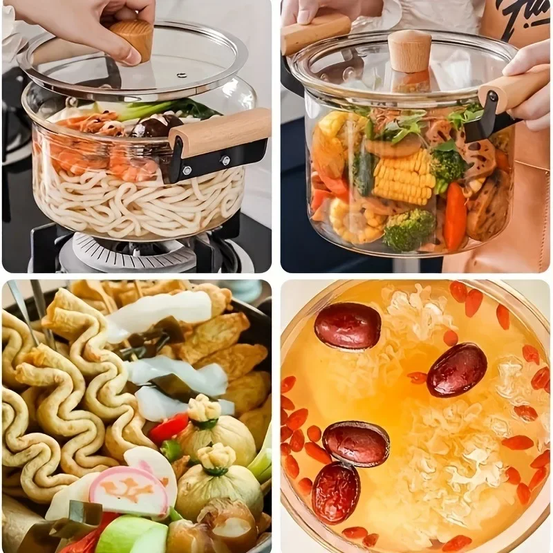 Borosilicate Glass Stockpot With Wooden Handles Kitchen Utensil For Cooking Baking For Hotel/Commercial