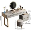Makeup Vanity Table with Microfiber Leather Chair and Side Cabinet and Lights Mirror, Makeup Vanity with 4 Drawers, Vanity Set 2