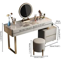 Makeup Vanity Table with Microfiber Leather Chair and Side Cabinet and Lights Mirror, Makeup Vanity with 4 Drawers, Vanity Set 2
