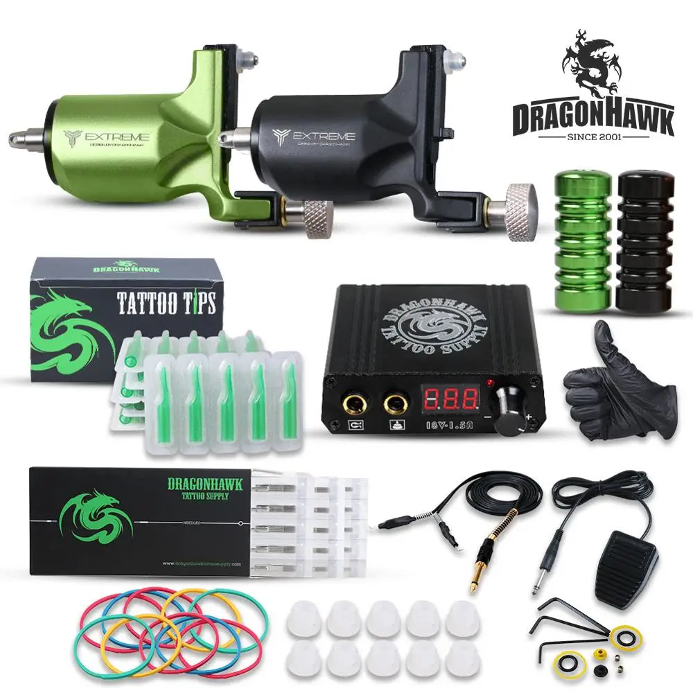 Dragonhawk Complete Traditional Coils Tattoo Machine Kit with 9