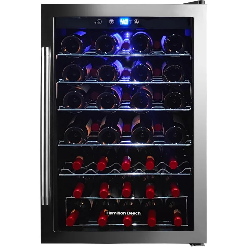 HBWF4303, 43-Bottle Wine Cooler Fridge Cellar with Curved Wire Shelves, Digital Control, Mirror Finish 2
