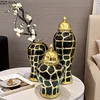Black Checkered Pattern General Tank Golden Stripes Porcelain Ginger Jar Creative Vases Dresser Table Jewelry Cosmetic Container 3