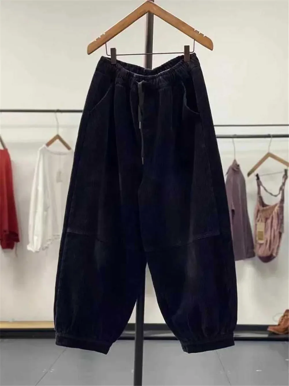 Pantaloni stile harem in velluto a coste casual autunno inverno Pantaloni da donna larghi retrò a vita alta Pantaloni da mamma oversize femminili Pantaloni sportivi larghi 3