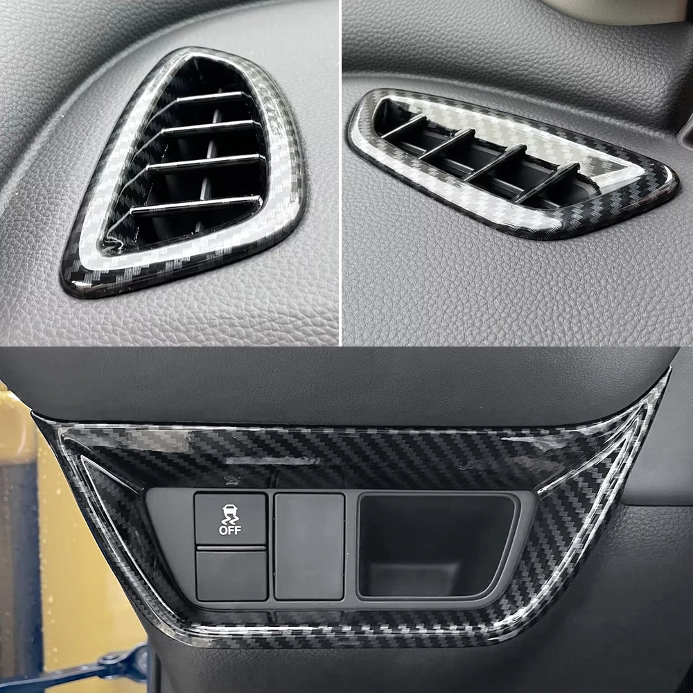 

3pcs Carbon Fiber Look Dashboard AC Bezel Trim Moulding For 2023 2024 Honda ZR-V ZRV