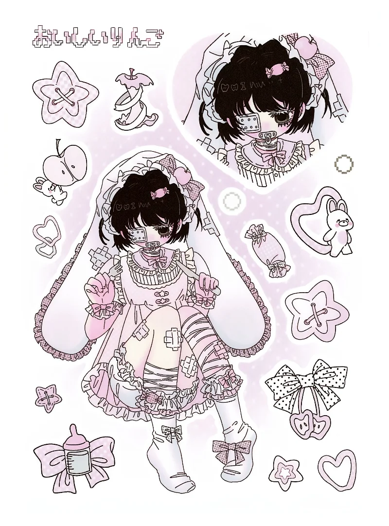 귀여운 애니메이션 스타일 스티커 카와이 파스텔 Y2K 그런지 고딕 스티커 노트북 스크랩북킹 저널링 다이어리 장