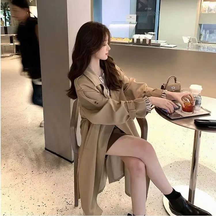 2023  New Spring Autumn Clothingedium Long Over Knee Trench Coat Female Students Popular Fashion Coat Coat Tide