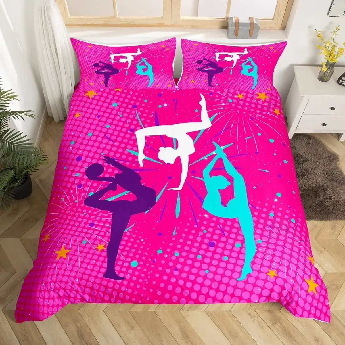 Love Gymnastics Bedding Duvet Cover Set Full Size Ballet Bedding Set Girls Daughter Kids Dance Lovers Comforter Cover Set