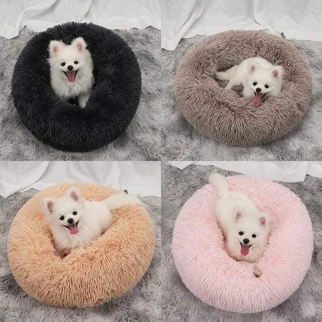 Donut Dog Bed Plush Basket Pets Accessories Round Pet Small Fluffy Medium Cushion Sofa Washable Warm Large Dogs Beds Mat Puppy 2