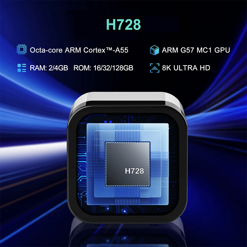 H96Max H728 Smart TV Box With 2.4G Voice Remote Control Android 14.0 WIFI 6 BT 5.X Set Top Box Clock Display UI 8K Media Player