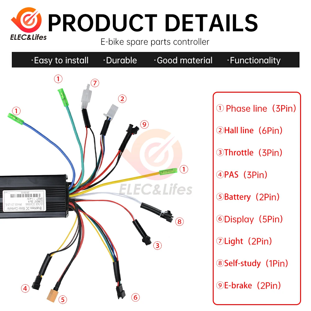 Ebike Controller 24V/36V/48V 250W/350W/500W/800W elektrische fiets motor geborsteld controller DC elektrische fiets controller e-bike accessoires e-bike controller (kleur: 36V 800W