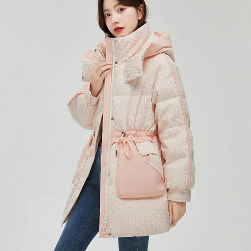 Women White Duck Down Jacket Winter Coat Female Keep Warm Thick Parkas Loose Mid Length Version Outwear Fashion Hooded Overcoat
