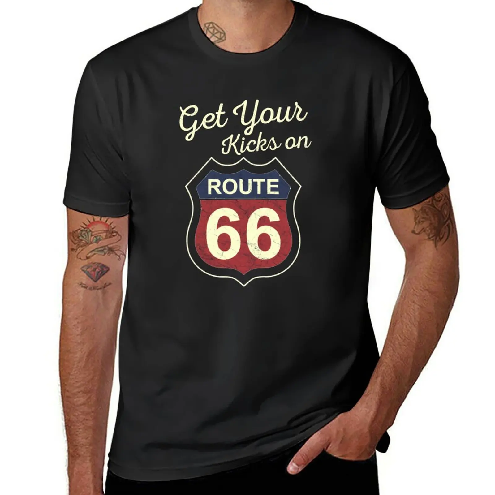 

Новинка, Винтажная Футболка Get Your Kicks - Route 66, корейские модные футболки, футболки с графическим рисунком для мужчин