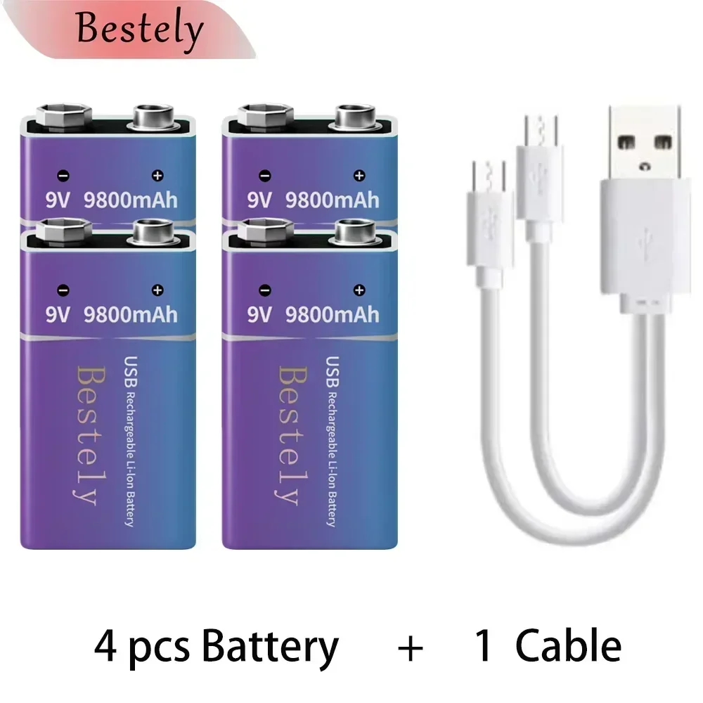 High-Capacity 9V Li-ion Rechargeable Battery with Type-C Charging Port