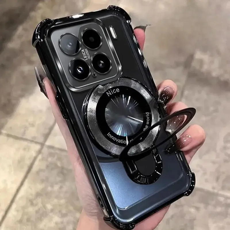 Shockproof Magnetic Bracket Transparent Silicone Phone Case with Stand