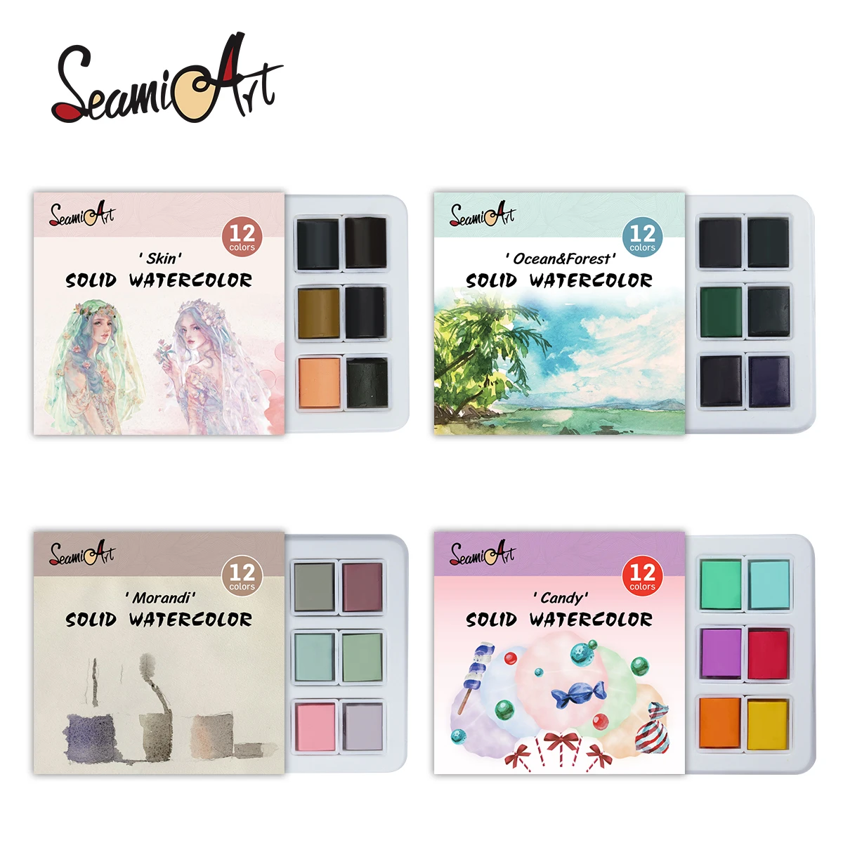 Seamiart 12 Kleur Huid/Oceaan/Snoep/Morandi Effen Aquarel Set Eenvoudig Pakket Voor Het Schilderen Van Kunst Benodigdheden