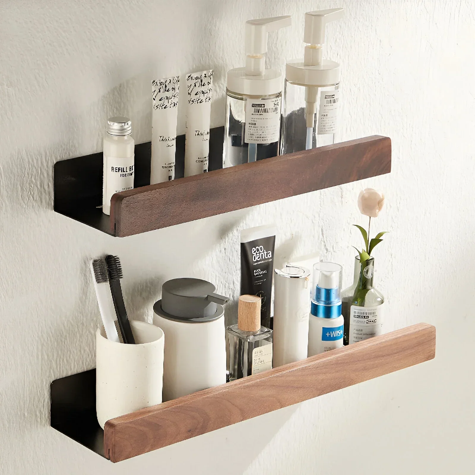 Black Walnut Wood Bathroom Storage Shelf Wall Mounted Toilet Non