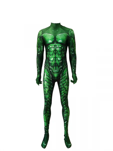 thumbnail image 1 of Disfraz de duende verde para adultos de Halloween, mono de fiesta con estampado 3D Zentai para hombre, 1 of 4