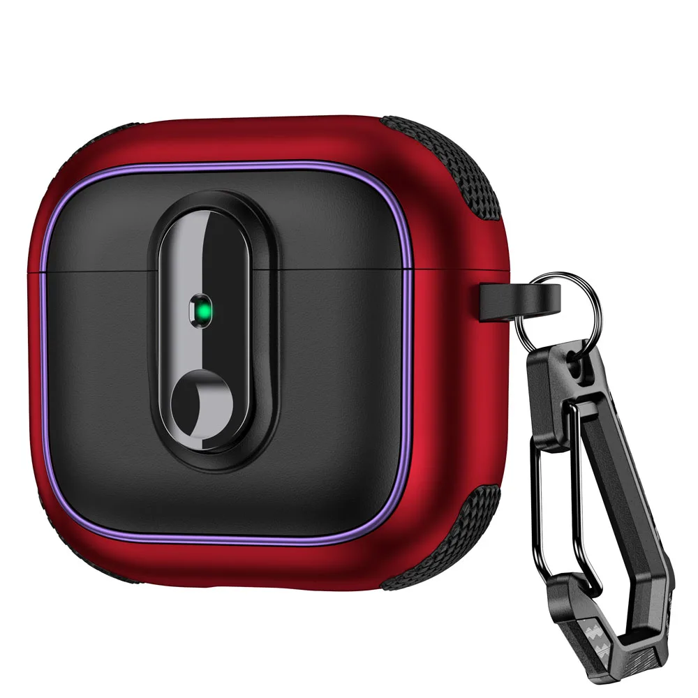 Magnetic Wireless Charging Earphone Case with Armor Security Lock - Protective TPU/PC Cover and Carabiner