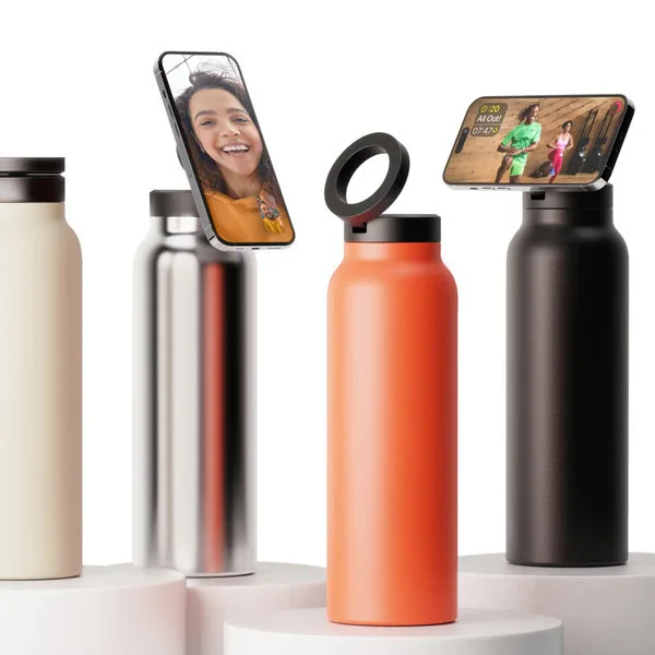 720ml/24OZ Large Capacity Sports Thermos Cup With Magnetic Mobile Phone Holder Handle,Stainless Steel Vacuum Flasks,Water Bottle