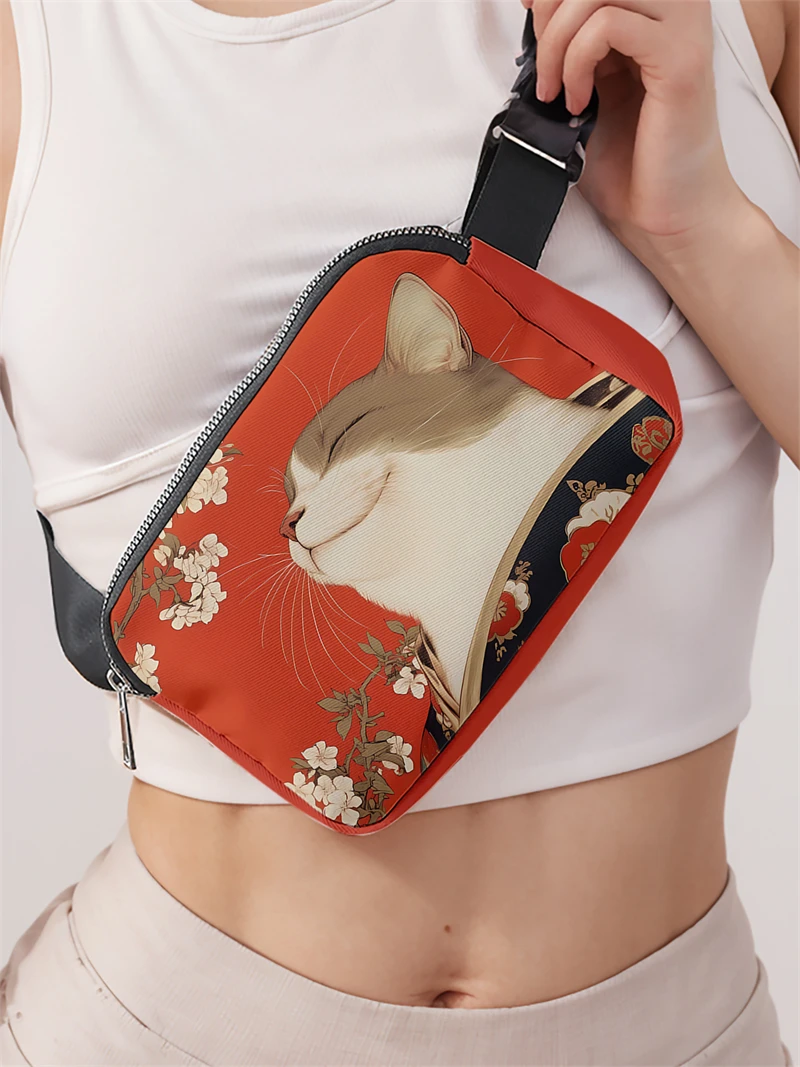 1pc,Flower Cat Fashion Adjustable Crossbody Bag, Neutral Sports Waist Bag, Suitable for Running