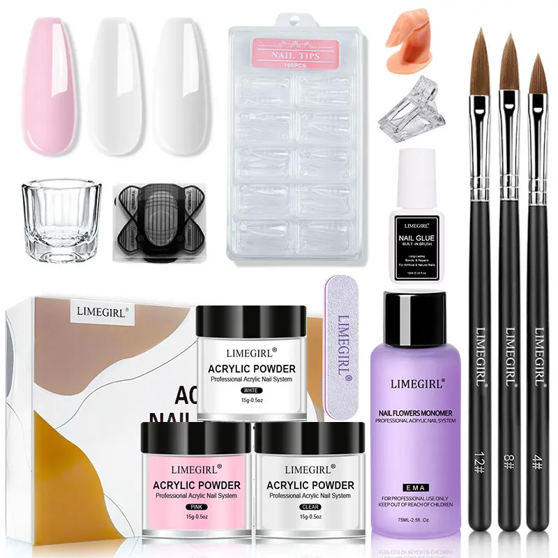 Acrylic Nail Powder and Liquid Set with Tips Primer for Acrylic Nails Extension Beginner Set nail powder nail acrylic liquid acrylic nail powder nail kit