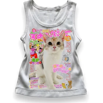 Kawaii Cat Japanese Magazine Style Print Tank Top Trendy Casual Wear with Cute Feline Graphic Design Ideal for Cat Lovers Pursue 1