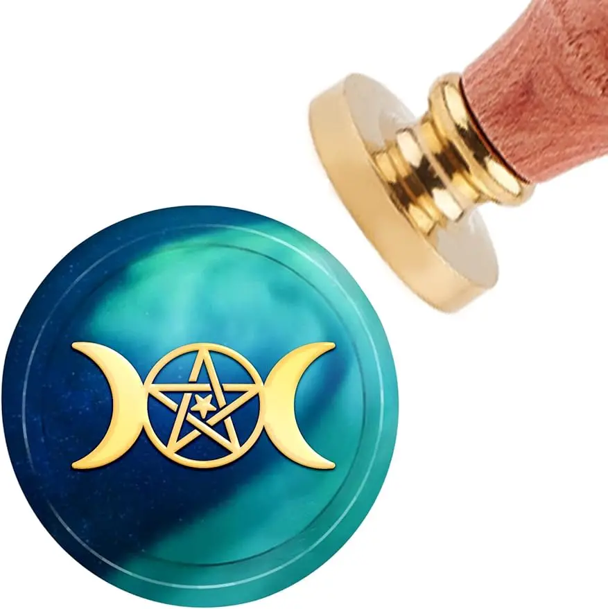 

1PC Moon Wax Seal Stamp Star Vintage Sealing Wax Stamps 30mm Removable Brass Head Sealing Stamp with Wooden Handle for Halloween