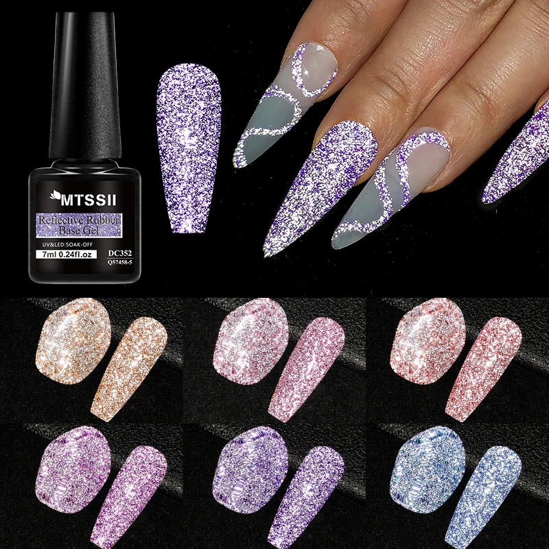Mtssii 7ml Glitter Reflective Rubber Base Gel Nail Polish Laser Sparkling Semi Permanent Soak Off UV Gel Art Nails Varnish 3