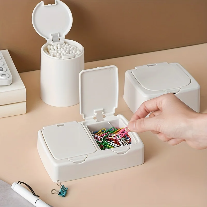 1PC White Double Compartment Plastic Desk Storage Box Organizes Your Desk Assessories
