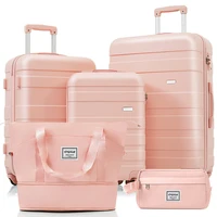 Ensemble de valises, tailles M-L-XL, valises rigides en ABS, ensembles de valises durables, valises avec roulettes pivotantes et serrure, avec sac de toilette, rose 1