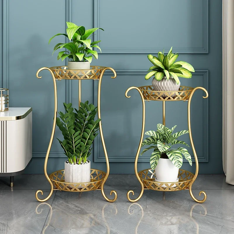 Small Double-layer Plant Stand for Balcony Modern IronDecorative Plant Shelves Creative Unique Household Shelf for Restaurant
