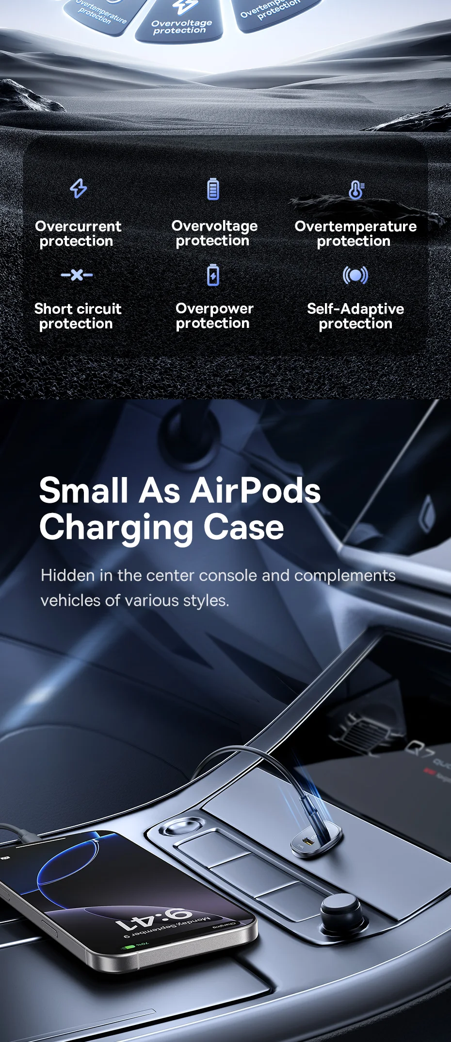 30W USB Car Charger Type C Fast Charging Dual Port Car Phone Charger Adapter Fo