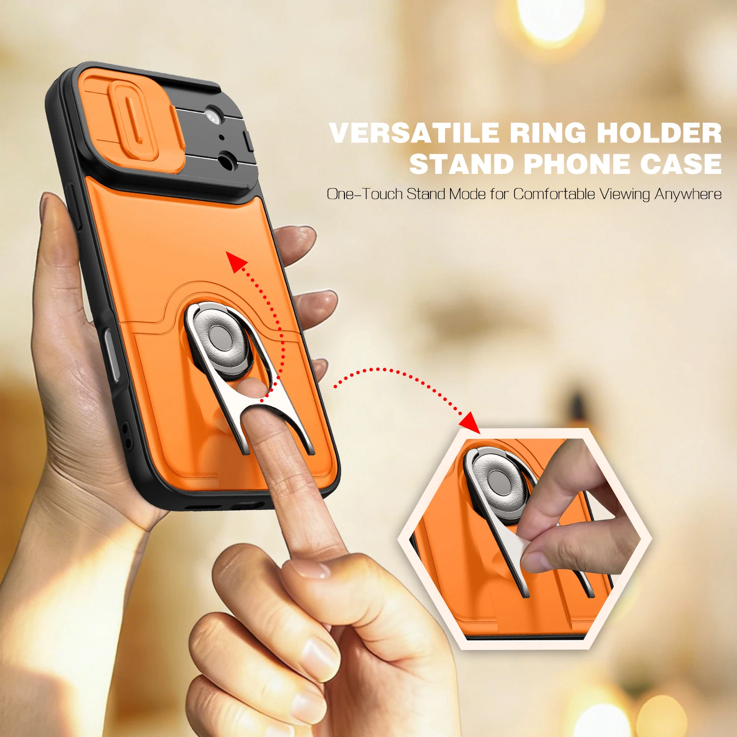 Metal Ring Stand Armor Shockproof Slide Window Phone Cover