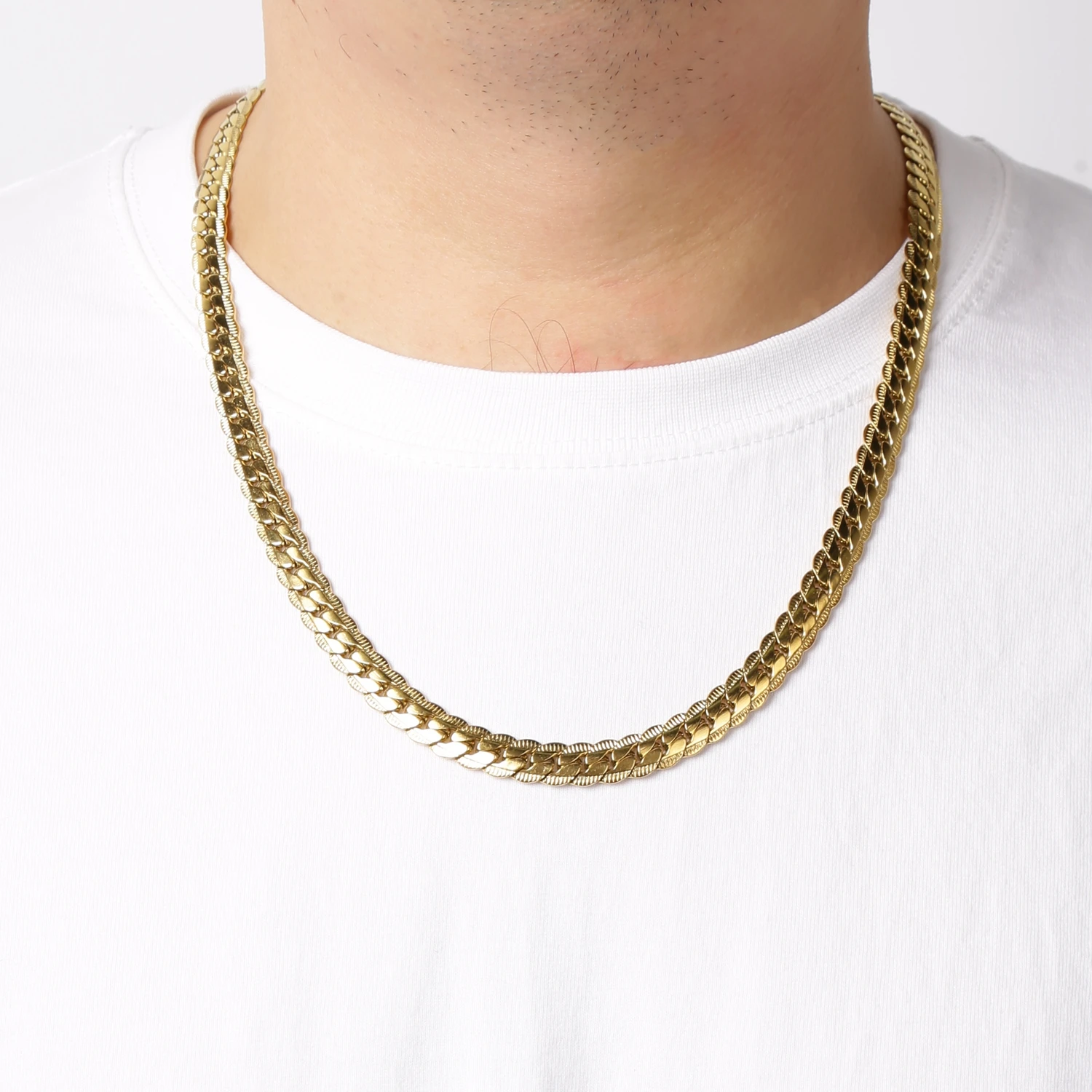 24K Gold Plated Herringbone Chain, Layered Necklace, Flat Snake Chain,  Skinny Gold Chain Everyday Wear | Stainless Steel, Gold Plated | 17.5