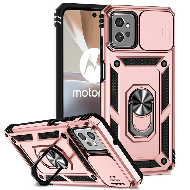Durable Shockproof Case with Slide Lens Protector and Ring Stand Holder