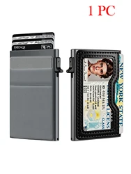 Slim RFID Protection Minimalist Wallet - Metal Card Holder with Automatic Pop - Up Feature (Grey)