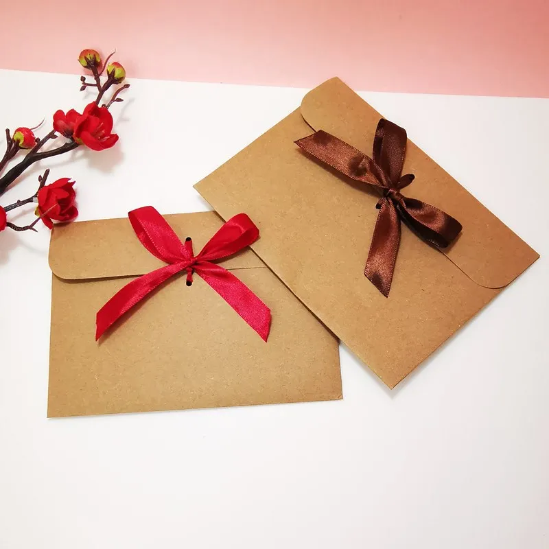 Kraft Ribbon Envelope Pocket Retro Paper Business Supplies Stationery Envelopes for Wedding Invitations Gift Packaging 50pcs/lot