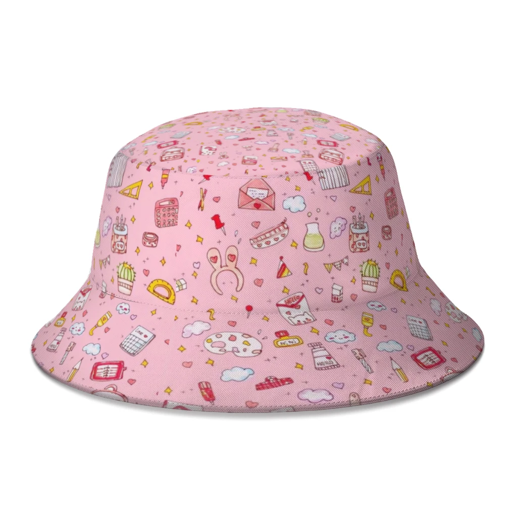 

pink cute cartoon Bucket Hat Cotton Summer Foldable Unisex Outdoor Sunscreen