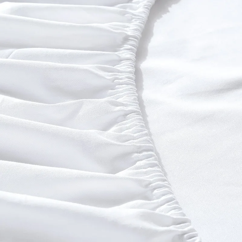 White Bed Sheets Household Hotel Elastic Non-slip Dust-proof Protective Bedding Luxury Fashion Modern Breathable Soft King Queen 6