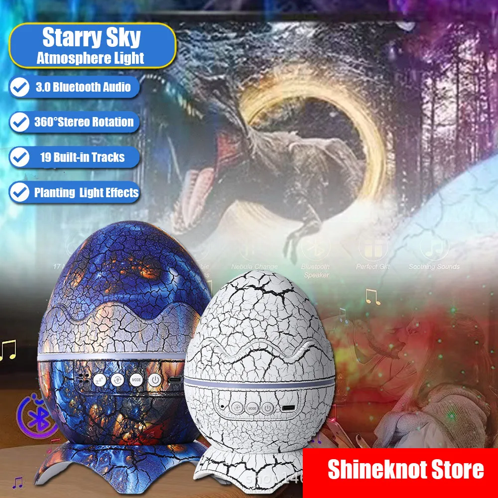 

Shineknot LED Crack Dinosaur Egg Starry Sky Projection Light Bluetooth Music Nebula Christmas Atmosphere Night Light zm0142