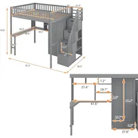 Bunk Bed,Full Loft Beds Stairway Loft Bed Frame with Wardrobe, Desk, Bookcase and Drawers, Solid Wood Bunk Beds 2