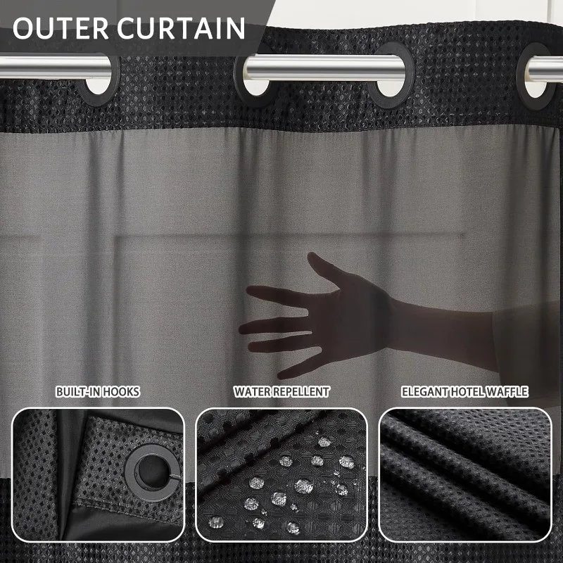 Extra Long Waffle Weave No Hook Shower Curtain 96 Inch Length with Snap in Fabric Liner Set,Heavy Duty Bathroom Curtains 2