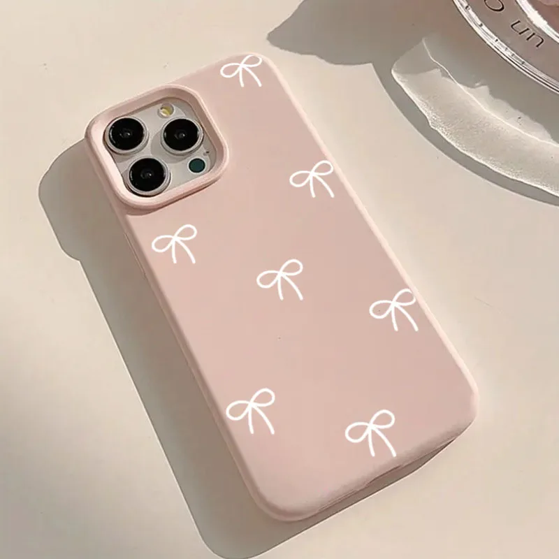 White and Pink Bow Love Heart Print Shockproof Phone Case