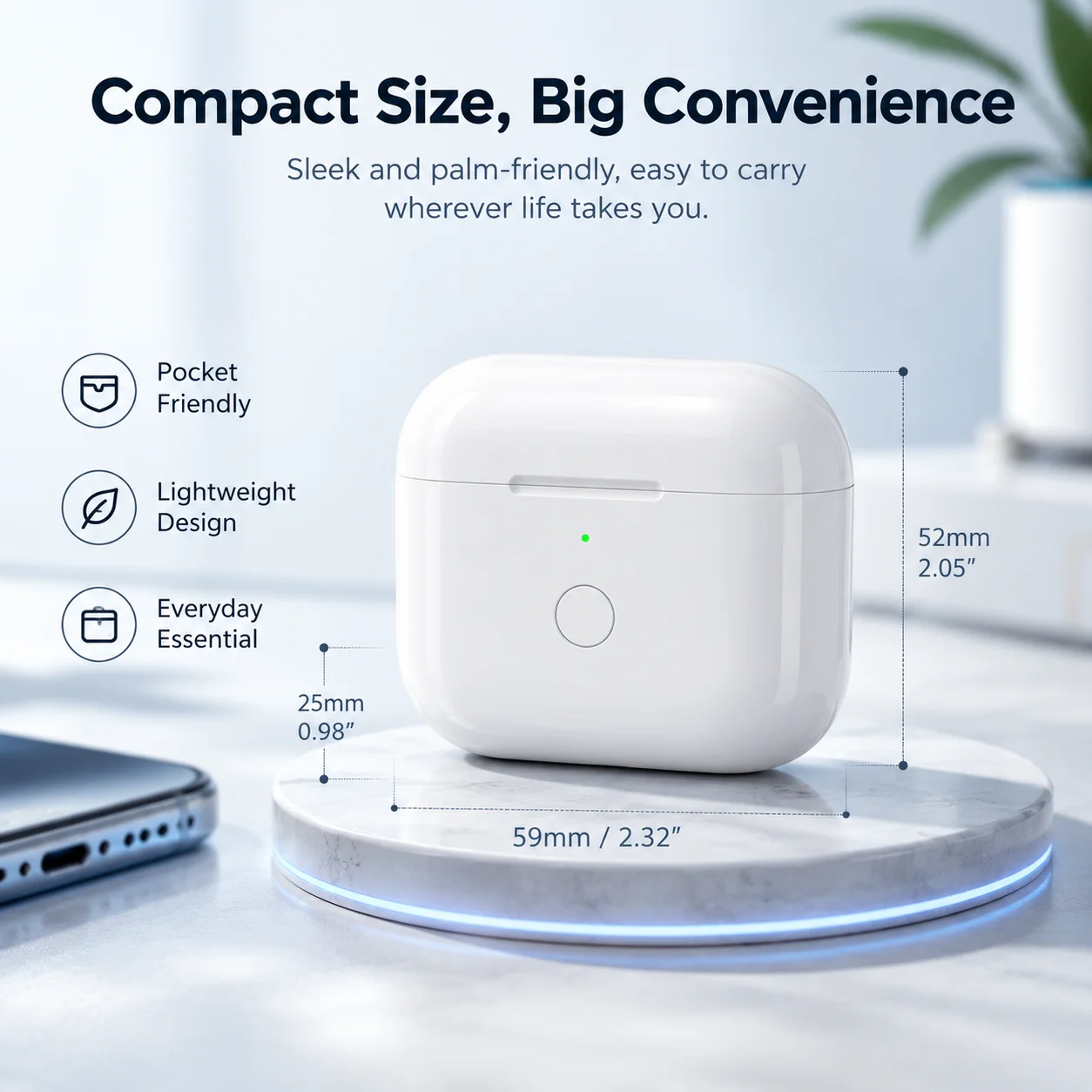 Premium Wireless Earphone Charging Case with LED Indicator and 600mAh Battery Capacity