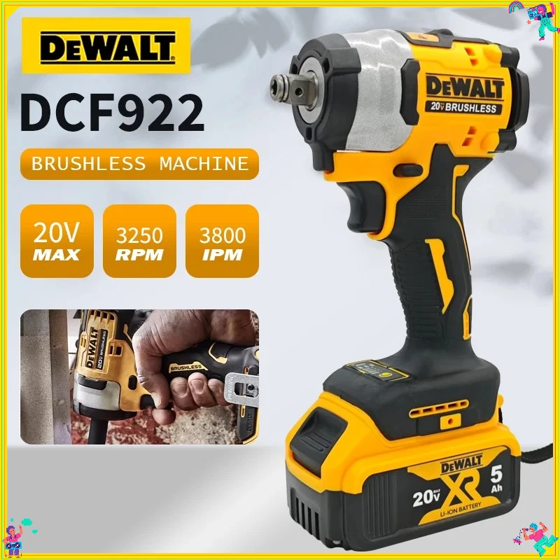 Dewalt DCF922 브러시리스 임팩트 렌치 무선 드라이버 대형 토크 가변 속도 전기 렌치 20V 충전식 공구