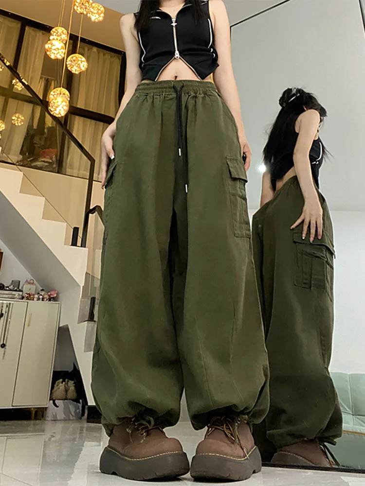 

Женские уличные брюки-карго Y2K, винтажные модные мешковатые брюки с высокой талией, женские свободные спортивные брюки, брюки-джоггеры с широкими штанинами