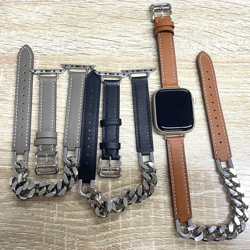 

Ремешок из натуральной кожи для Apple watch band 40 мм 41 мм 38 мм 44 мм 45 мм 49 мм, тонкий correa для iWatch series 3 4 5 6 SE 7 8, ультратонкий